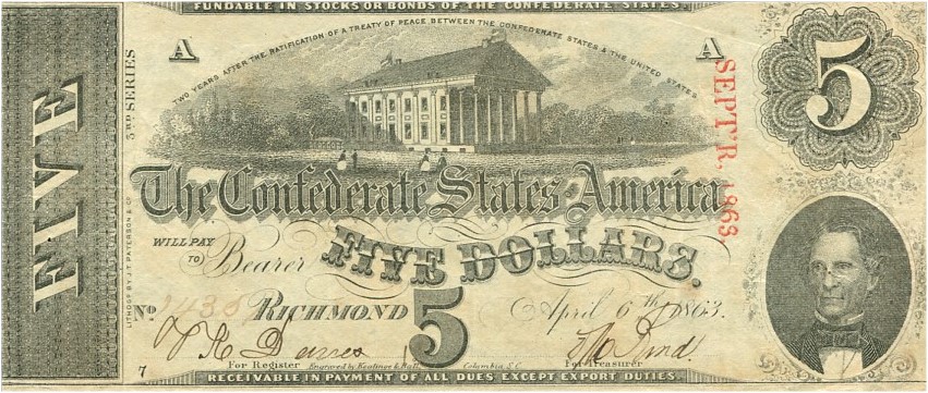 abraham lincoln confederate five dollar bill