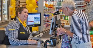 Dutch supermarket Jumbo has a slow checkout for customers who like to chat with the employees